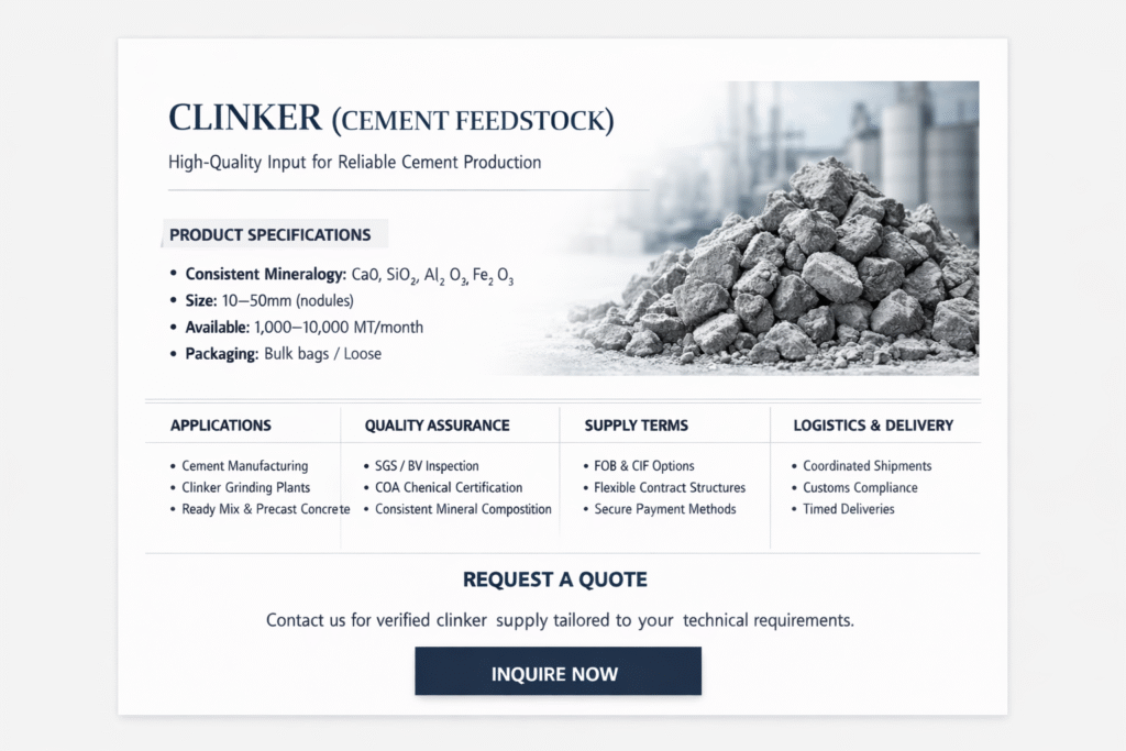 Bulk clinker nodules stored in a cement plant warehouse, ready for industrial cement and concrete production